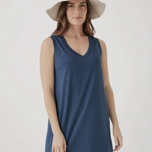 PACT 100% Organic Cotton V Neck Soft Tank Dress French Navy Ethical Clothing - S - Picture 6 of 6